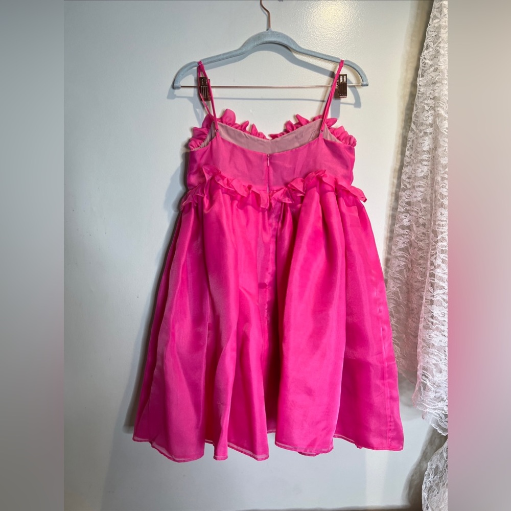 Free People SELKIE The Cali Rosebud Puff Ruffles babydoll Mini Dress Neon Pink S - Picture 7 of 7